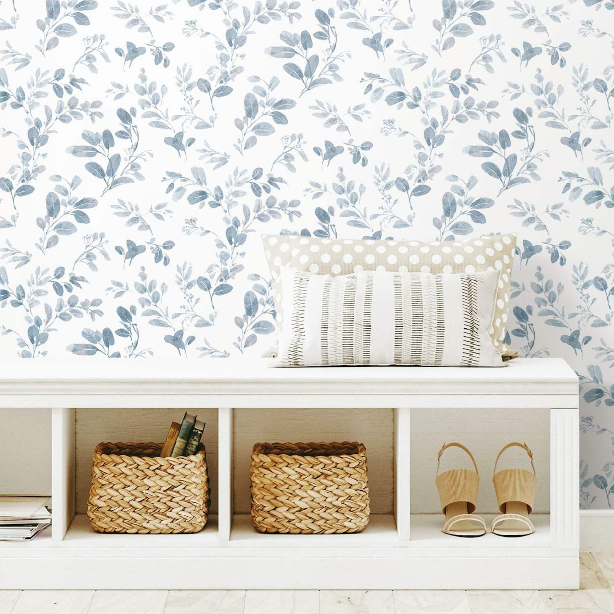 RoomMates Blue Dancing Leaves Peel & Stick Wallpaper